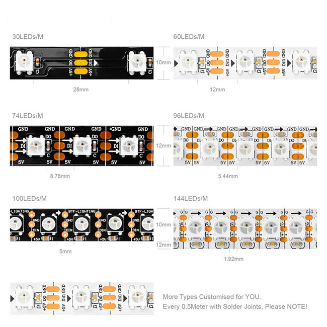 Tira 96 de la luz de la música de Ip20 Ip65 Ip67 Smart LED 100 144leds pixeles flexibles Ws2812b 1